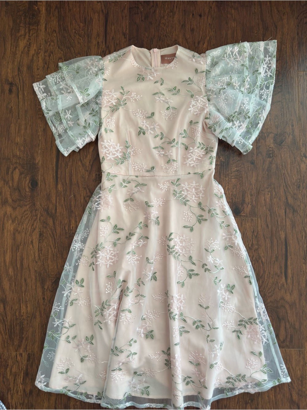 JessaKae Blush Dress with Mint Lace Sleeves